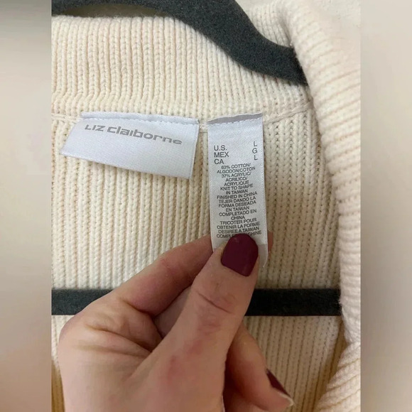 Classic Cream Collared Cardigan Liz Claiborne Cardigan Womens L - Picture 4 of 9